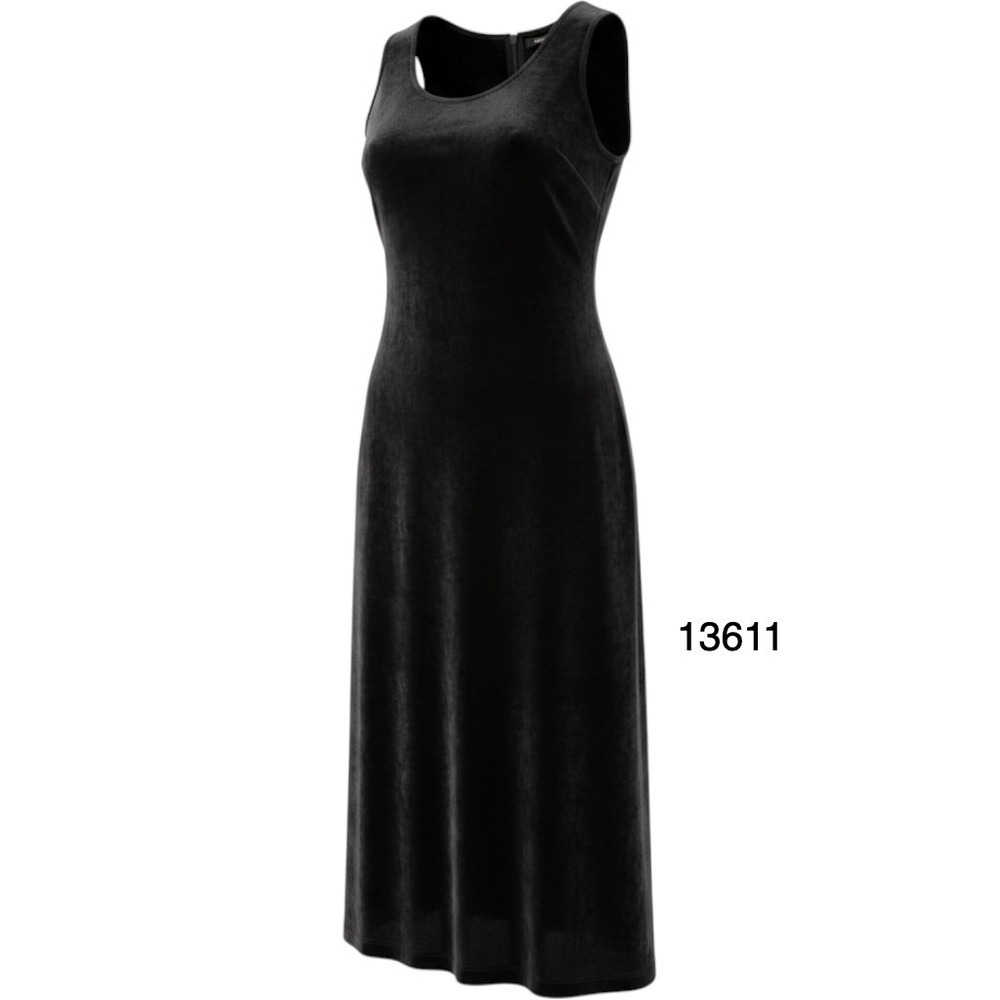 Kathie Lee Midi Dress Women 22W Black Excellent Vintage Velvet Sleeveless A-Line